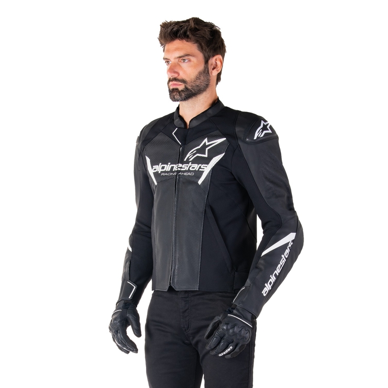 Kožna motoristička jakna Alpinestars Faster 3 Airflow crno-bijela