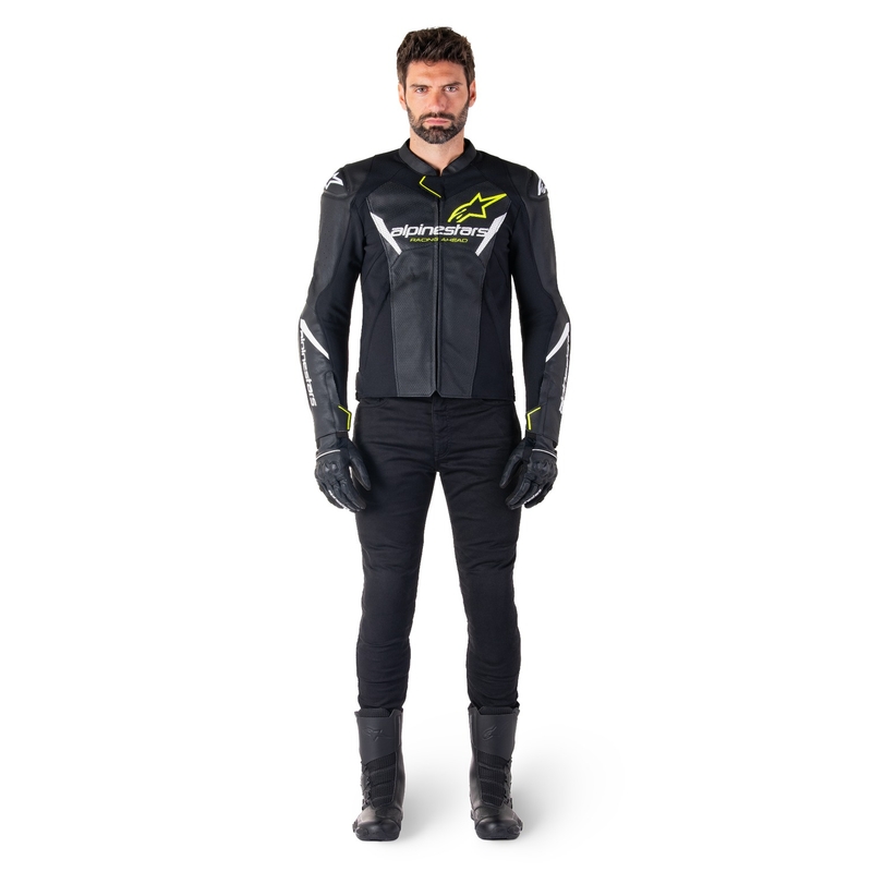 Kožna motoristička jakna Alpinestars Faster 3 Airflow crno-bijelo-žuta