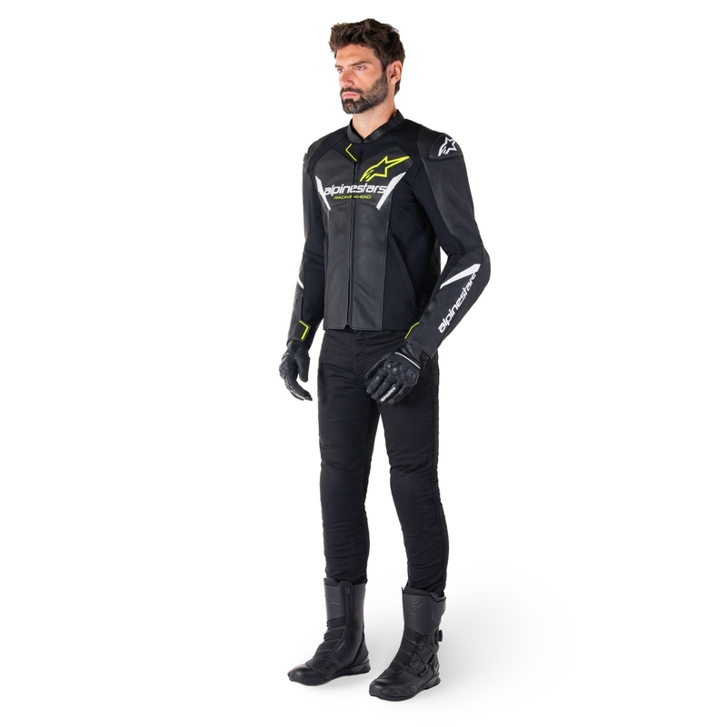 Kožna motoristička jakna Alpinestars Faster 3 Airflow crno-bijelo-žuta