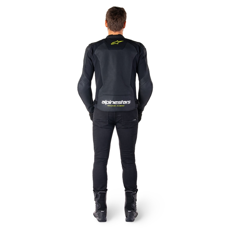 Kožna motoristička jakna Alpinestars Faster 3 Airflow crno-bijelo-žuta