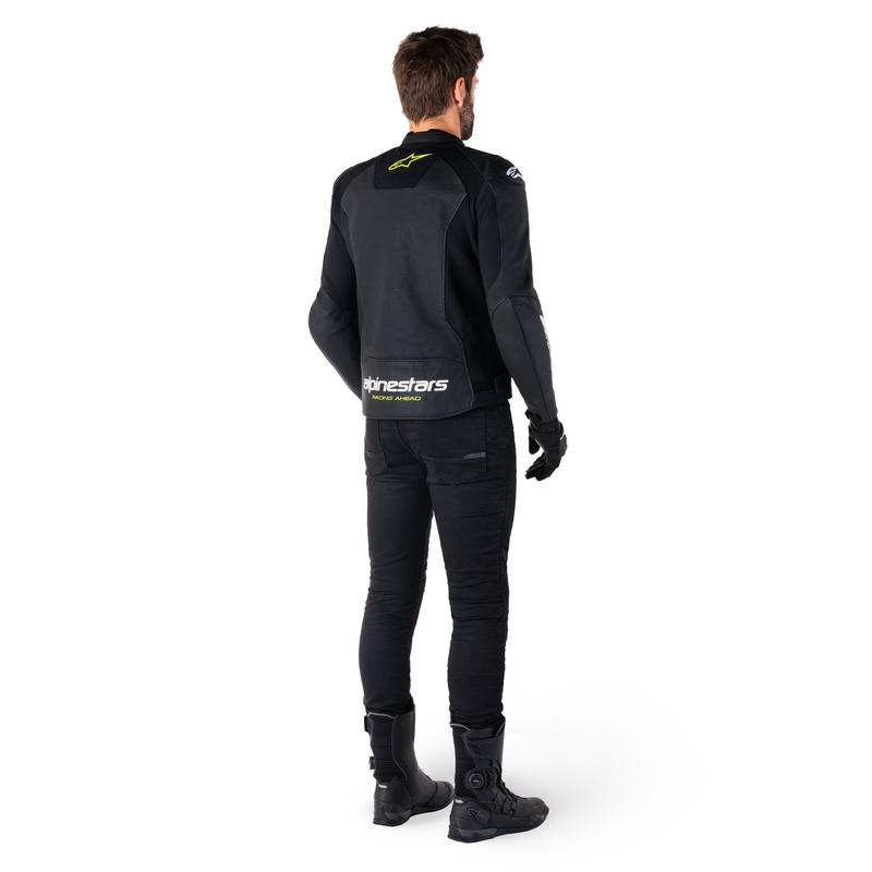 Kožna motoristička jakna Alpinestars Faster 3 Airflow crno-bijelo-žuta