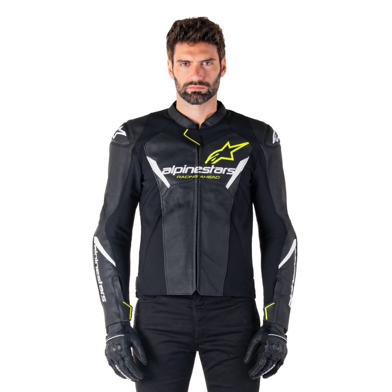 Kožna motoristička jakna Alpinestars Faster 3 Airflow crno-bijelo-žuta