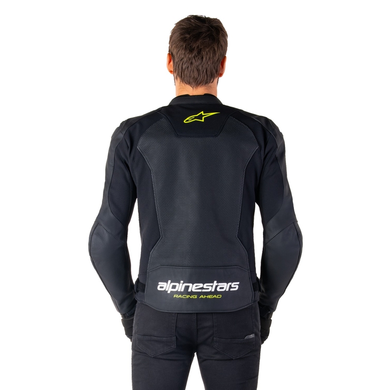 Kožna motoristička jakna Alpinestars Faster 3 Airflow crno-bijelo-žuta