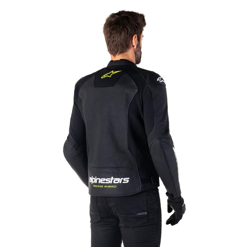 Kožna motoristička jakna Alpinestars Faster 3 Airflow crno-bijelo-žuta
