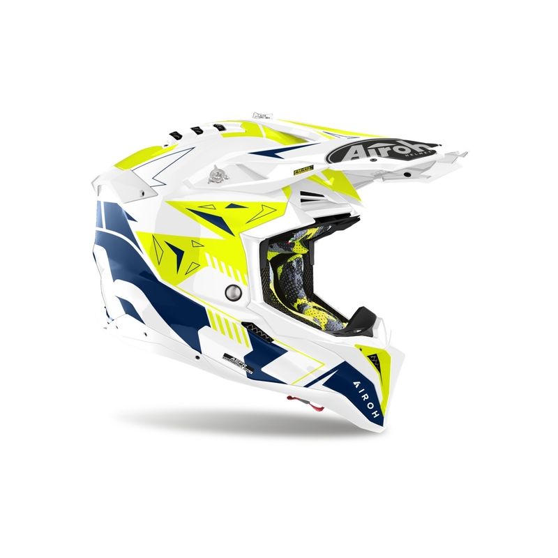 Motocross kaciga Airoh Aviator 3 Spin žuto-plava