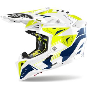 Motocross kaciga Airoh Aviator 3 Spin žuto-plava