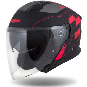 Otvorena motociklistička kaciga Cassida Jet Tech Roxor crno-siva-fluo crvena mat