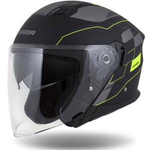 Otvorena motociklistička kaciga Cassida Jet Tech Roxor crno-siva-fluo žuta mat rasprodaja