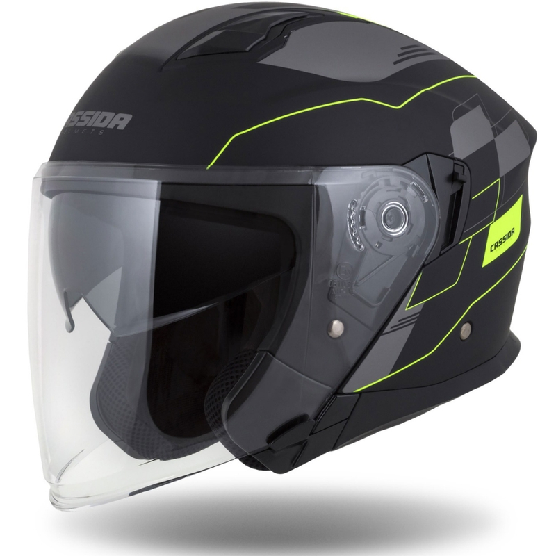 Otvorena motociklistička kaciga Cassida Jet Tech Roxor crno-siva-fluo žuta mat rasprodaja