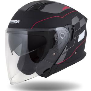 Otvorena motociklistička kaciga Cassida Jet Tech Roxor crno-crveno-siva