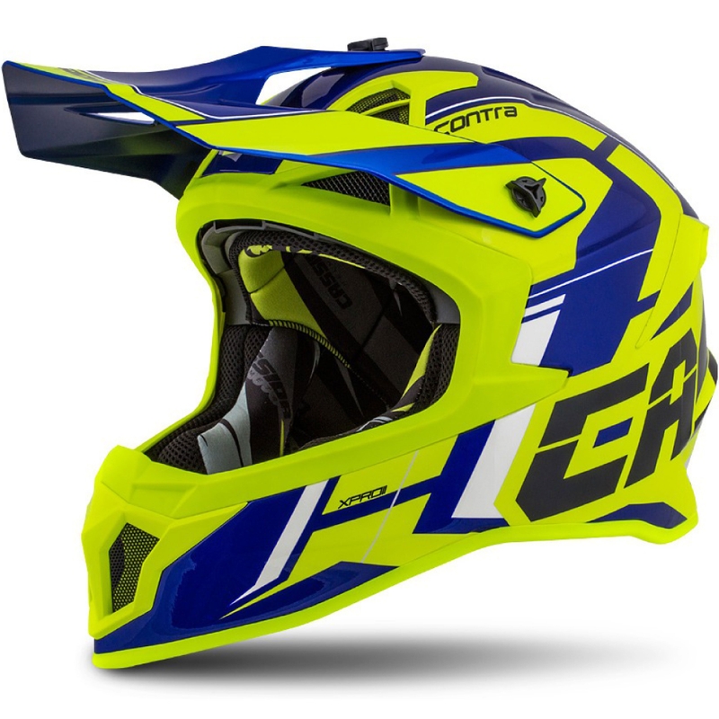 Motocross kaciga Cassida Cross Pro II Contra fluo žuto-plavo-bijela