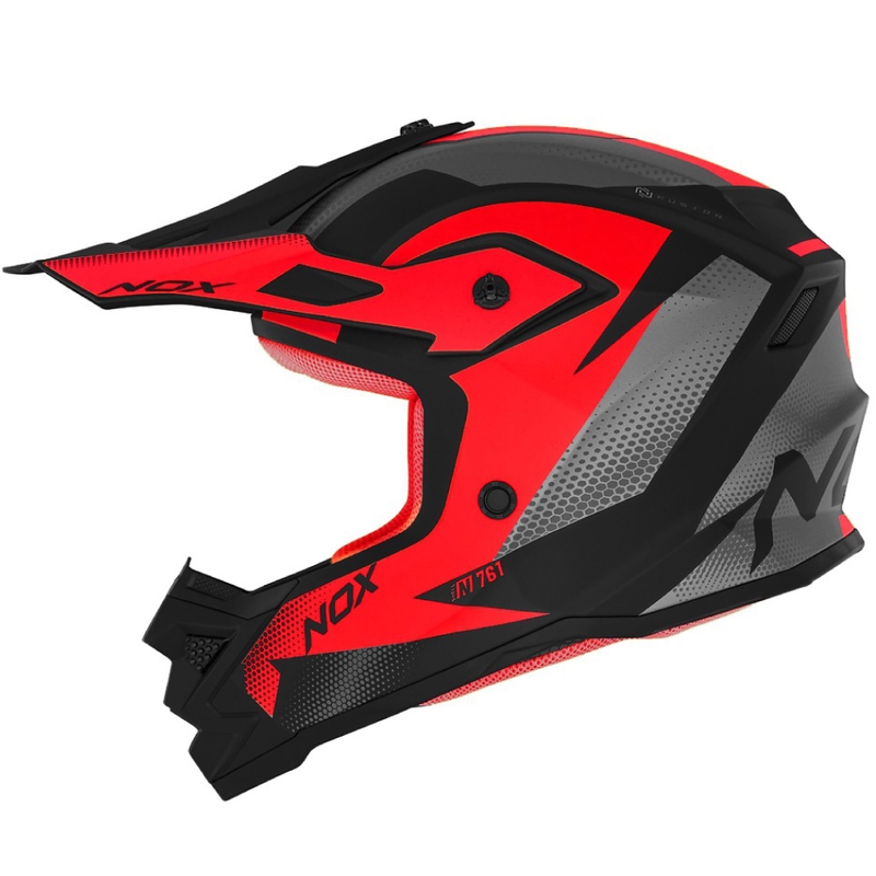 Dječja kaciga za motocross NOX N761 MX fluo crveno-crno-siva