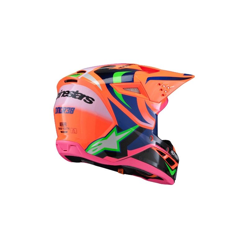 Dječja kaciga za motocross Alpinestars S-M3 HAIDEN DEEGAN fluo narančasta-ljubičasta-roza-zelena
