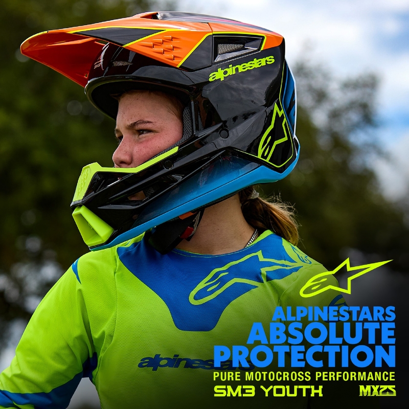 Dječja kaciga za motocross Alpinestars S-M3 HAIDEN DEEGAN fluo narančasta-ljubičasta-roza-zelena