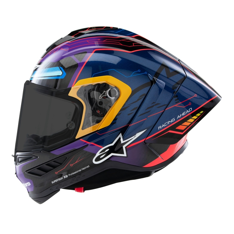Alpinestars Supertech R-10 Limited Edition Martinator Jorge Martin Integralna motociklistička kaciga plava-ljubičasta-crvena-žuta