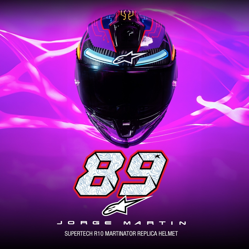 Alpinestars Supertech R-10 Limited Edition Martinator Jorge Martin Integralna motociklistička kaciga plava-ljubičasta-crvena-žuta