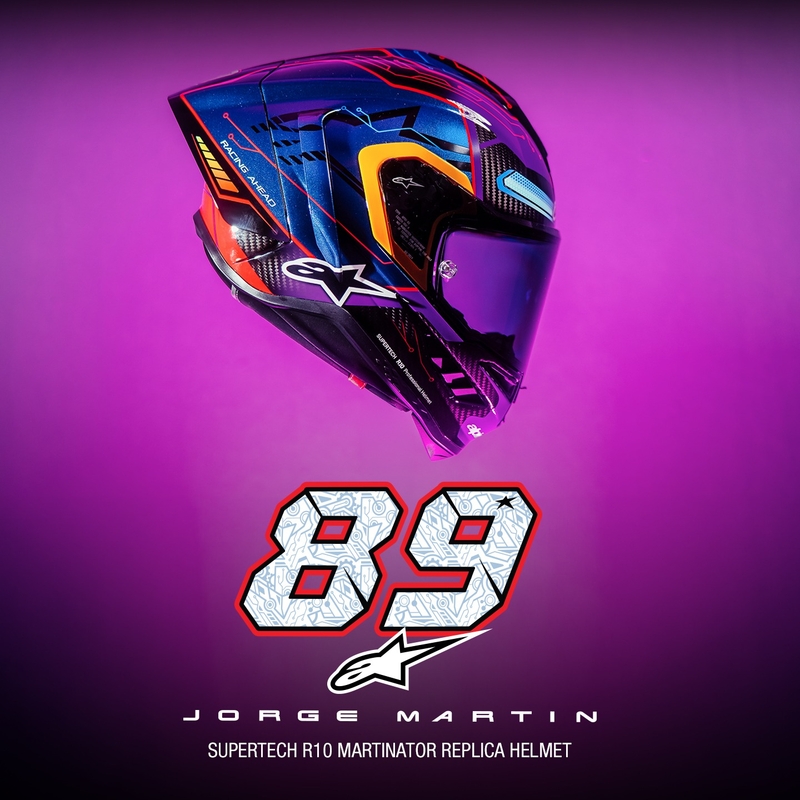 Alpinestars Supertech R-10 Limited Edition Martinator Jorge Martin Integralna motociklistička kaciga plava-ljubičasta-crvena-žuta