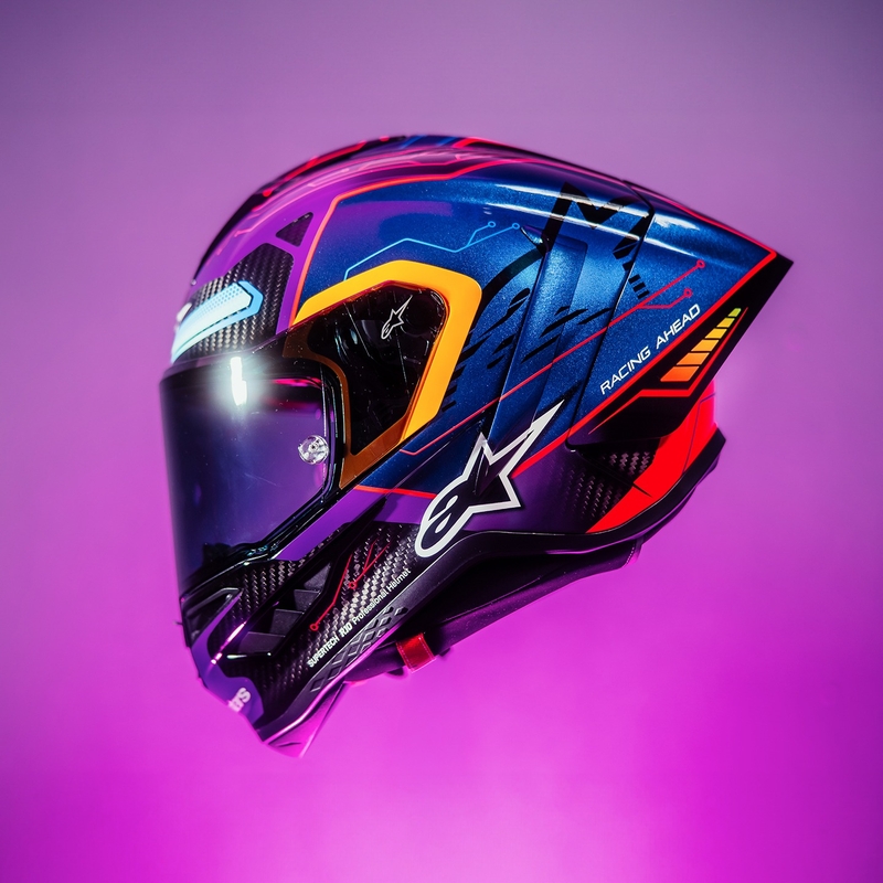 Alpinestars Supertech R-10 Limited Edition Martinator Jorge Martin Integralna motociklistička kaciga plava-ljubičasta-crvena-žuta