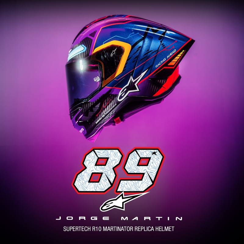 Alpinestars Supertech R-10 Limited Edition Martinator Jorge Martin Integralna motociklistička kaciga plava-ljubičasta-crvena-žuta