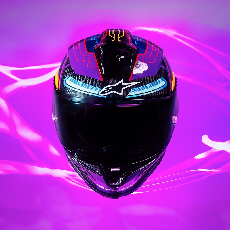 Alpinestars Supertech R-10 Limited Edition Martinator Jorge Martin Integralna motociklistička kaciga plava-ljubičasta-crvena-žuta
