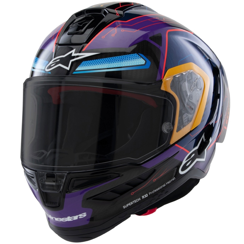 Alpinestars Supertech R-10 Limited Edition Martinator Jorge Martin Integralna motociklistička kaciga plava-ljubičasta-crvena-žuta