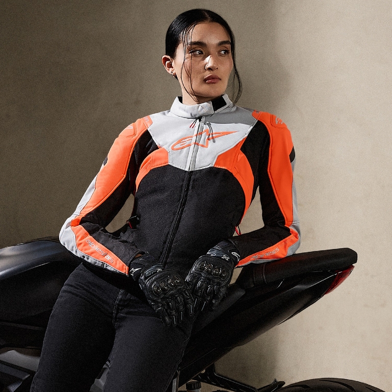 Ženska motoristička jakna Alpinestars Stella T-Jaws 4 Vodootporna crna-siva-fluo crvena