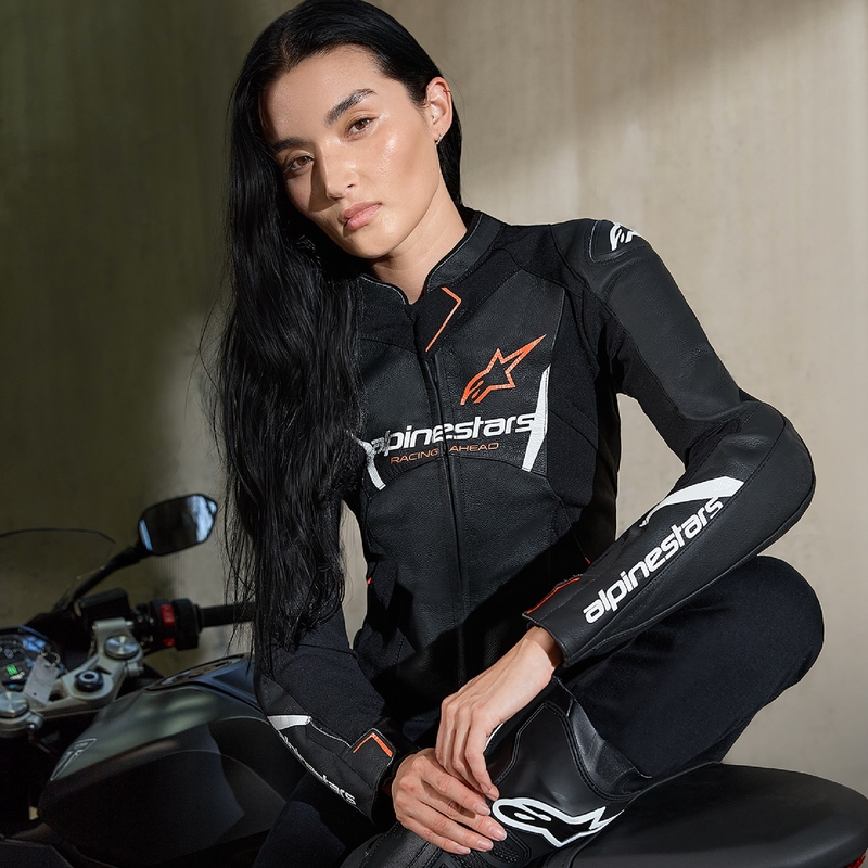 Ženska kožna motoristička jakna Alpinestars Stella Faster 3 crno-bijela-fluo crvena