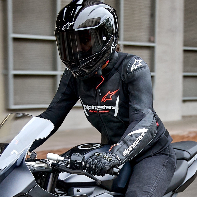 Ženska kožna motoristička jakna Alpinestars Stella Faster 3 crno-bijela-fluo crvena