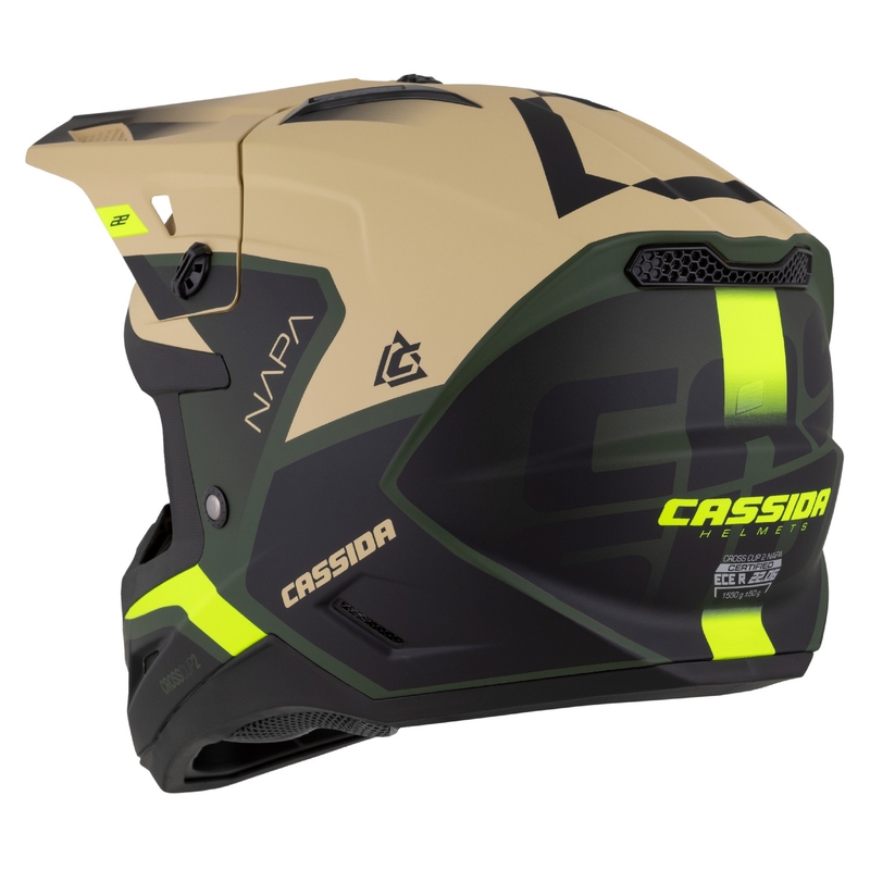 Motocross motociklistička kaciga Cassida Cross Cup 2 Napa mat pješčano-zelena-fluo žuto-crna
