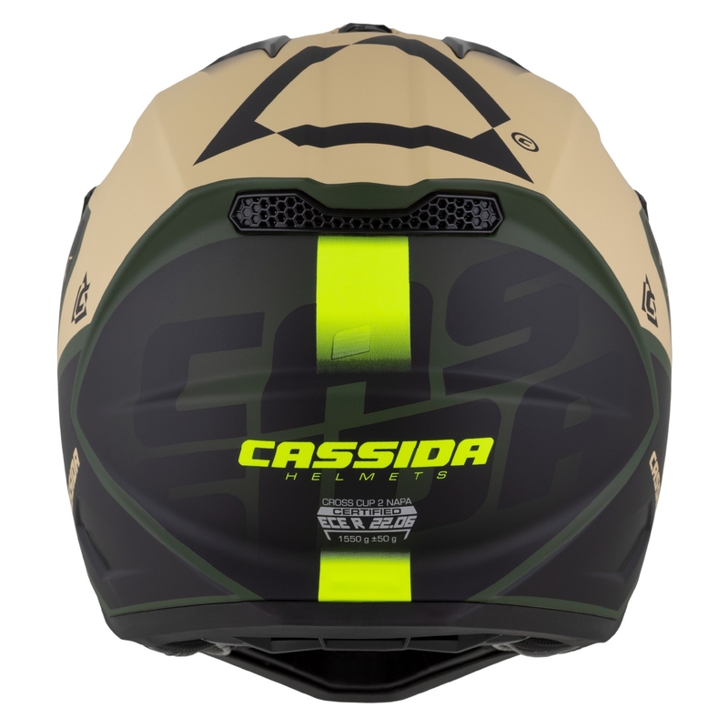 Motocross motociklistička kaciga Cassida Cross Cup 2 Napa mat pješčano-zelena-fluo žuto-crna