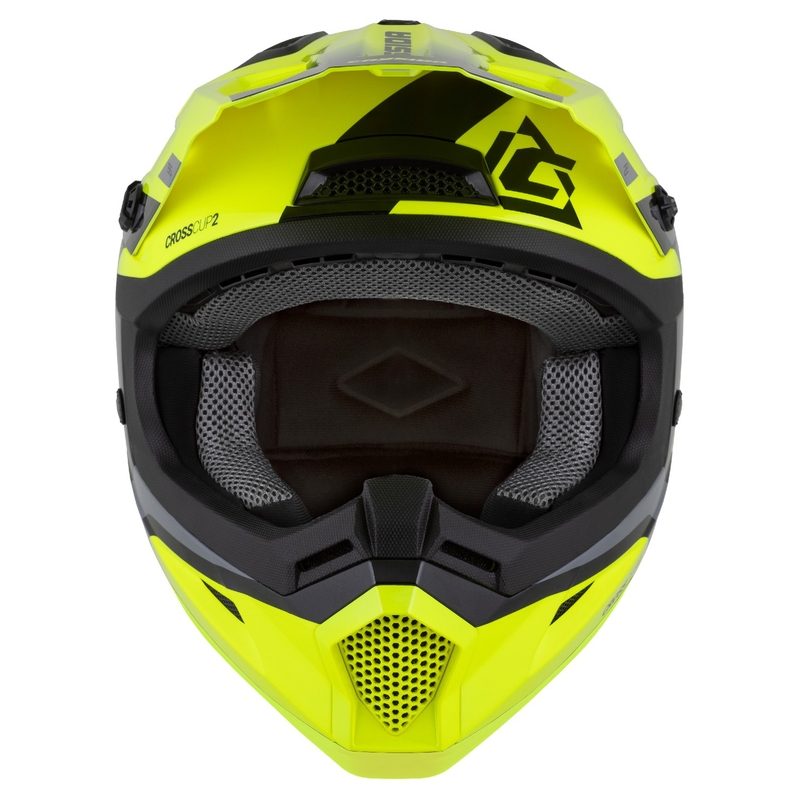 Motocross motociklistička kaciga Cassida Cross Cup 2 Napa fluo žuto-crna-biserno siva
