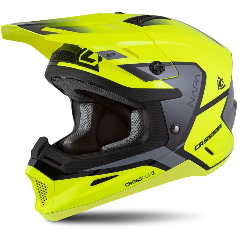 Motocross motociklistička kaciga Cassida Cross Cup 2 Napa fluo žuto-crna-biserno siva