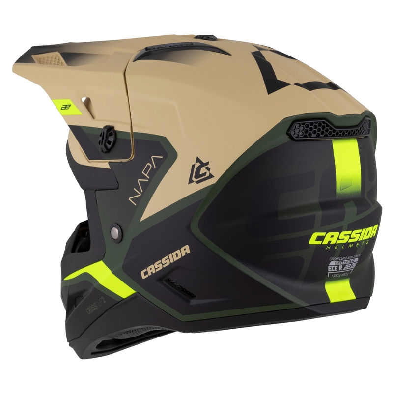 Cassida Cross Cup 2 Napa Matte Sand-Green-Fluo Žuto-crna dječja motociklistička kaciga za motocros