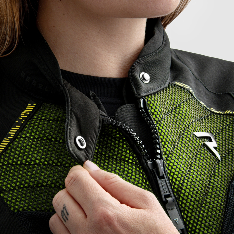 Ženska motoristička jakna Rebelhorn Jax crno-fluo žuta