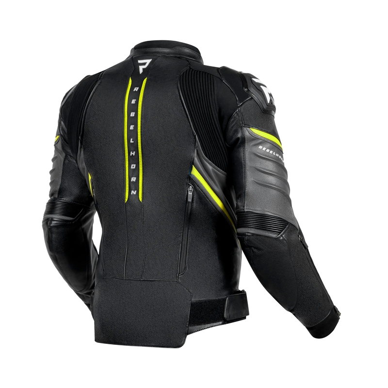 Motociklistička kožna jakna Rebelhorn Veloce crna-siva-fluo žuta