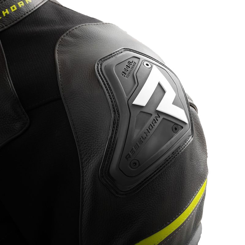 Motociklistička kožna jakna Rebelhorn Veloce crna-siva-fluo žuta