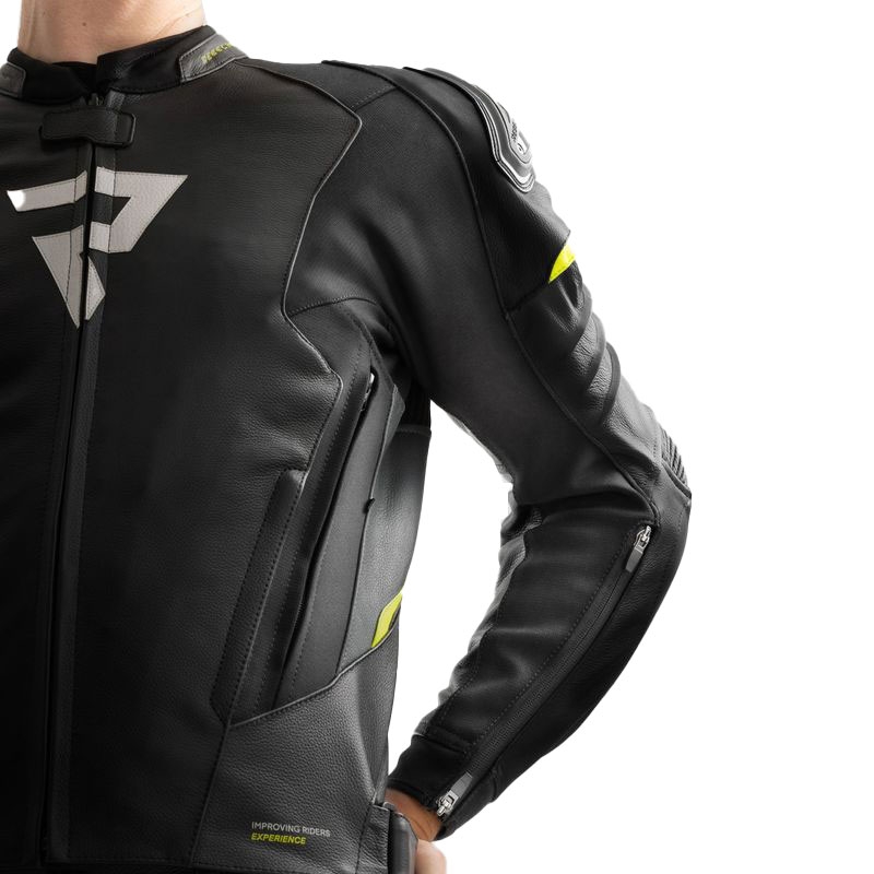 Motociklistička kožna jakna Rebelhorn Veloce crna-siva-fluo žuta