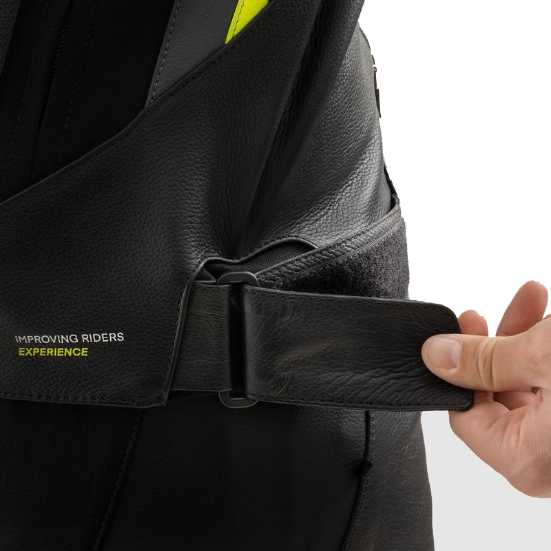 Motociklistička kožna jakna Rebelhorn Veloce crna-siva-fluo žuta