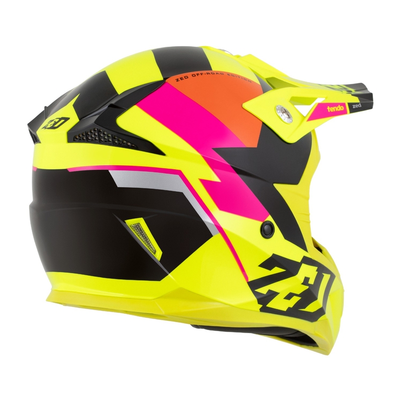 Dječja kaciga za motocross ZED X1.9 Tendo fluo žuto-ružičasto-narančasto-crna