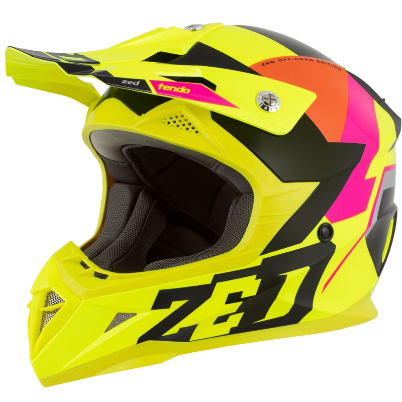 Dječja kaciga za motocross ZED X1.9 Tendo fluo žuto-ružičasto-narančasto-crna