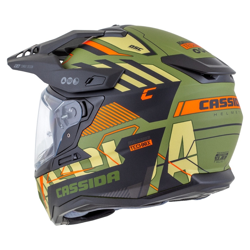 Enduro kaciga Cassida Road Runner TechniX mat zelena-crna-narančasta-siva