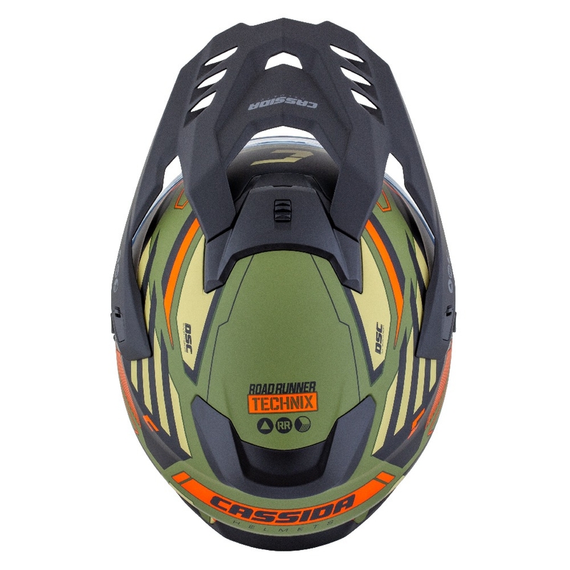 Enduro kaciga Cassida Road Runner TechniX mat zelena-crna-narančasta-siva