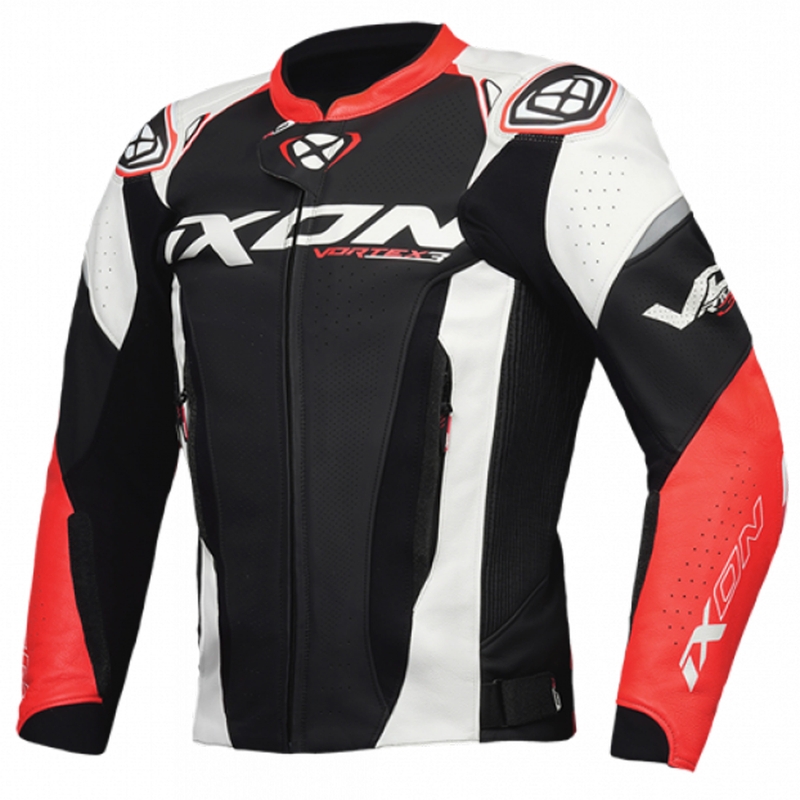 Kožna motoristička jakna IXON Vortex 3 crno-bijelo-crvena
