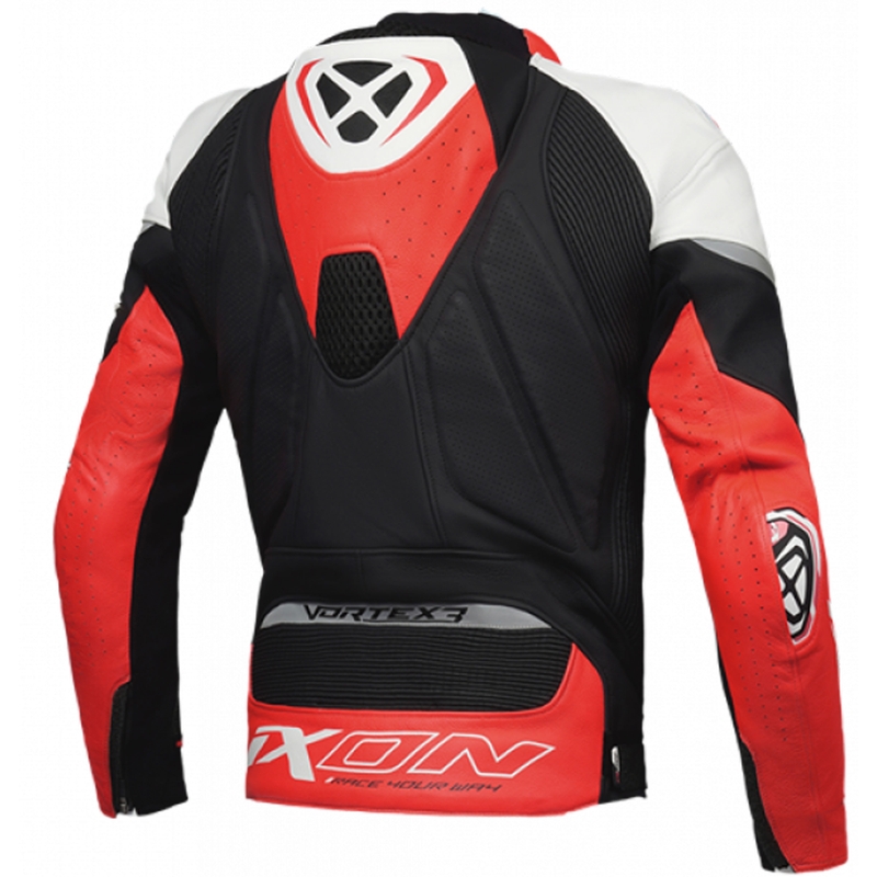 Kožna motoristička jakna IXON Vortex 3 crno-bijelo-crvena