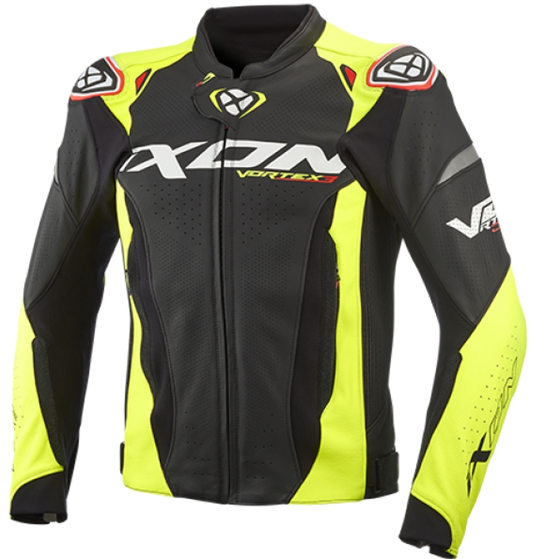 Kožna motoristička jakna IXON Vortex 3 crno-fluo žuta