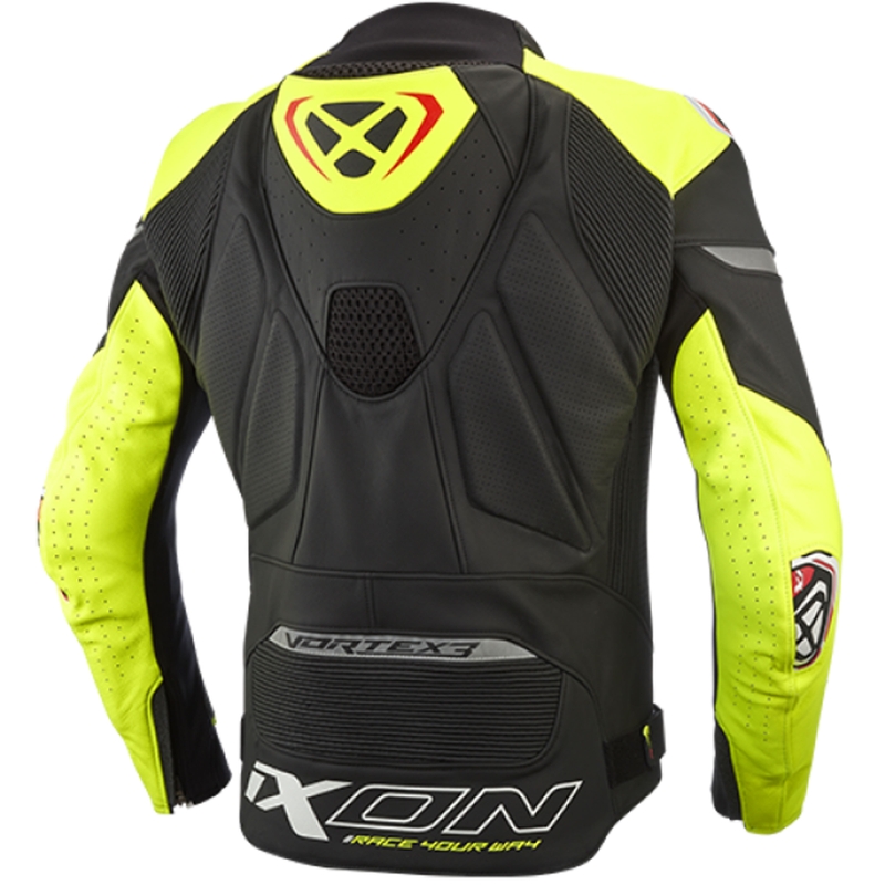 Kožna motoristička jakna IXON Vortex 3 crno-fluo žuta