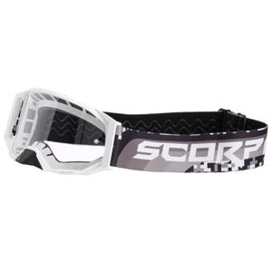 Motocross naočale Scorpion E24 bijelo-crne s prozirnim pleksiglasom