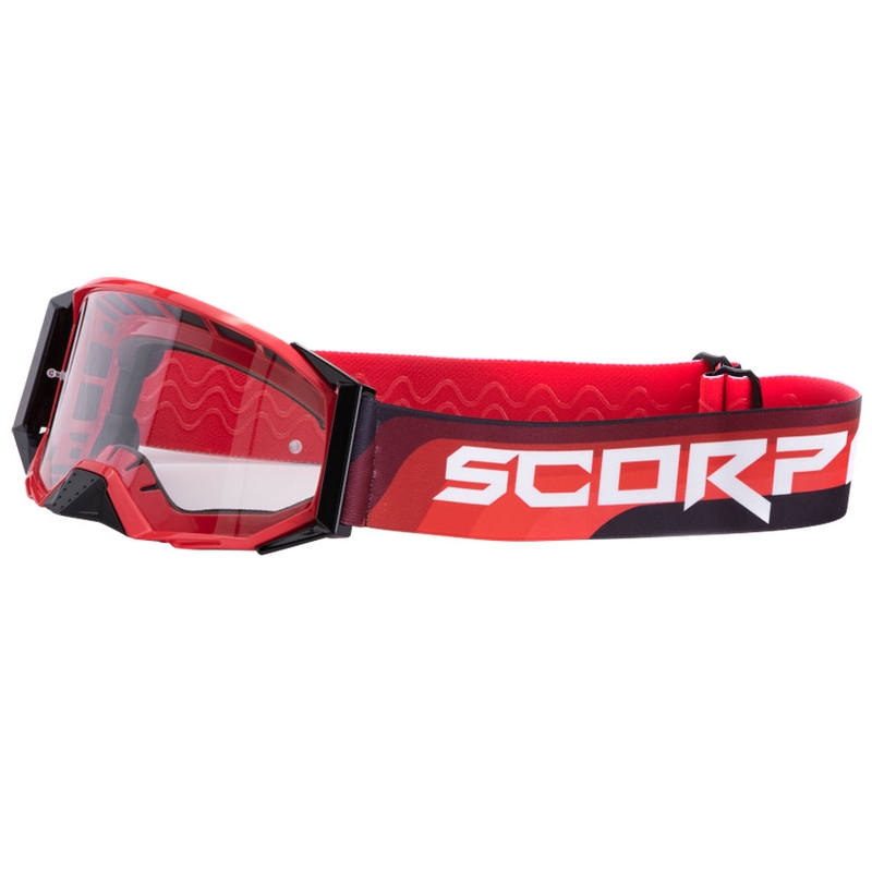 Motocross naočale Scorpion E24 crveno-crne s prozirnim pleksiglasom