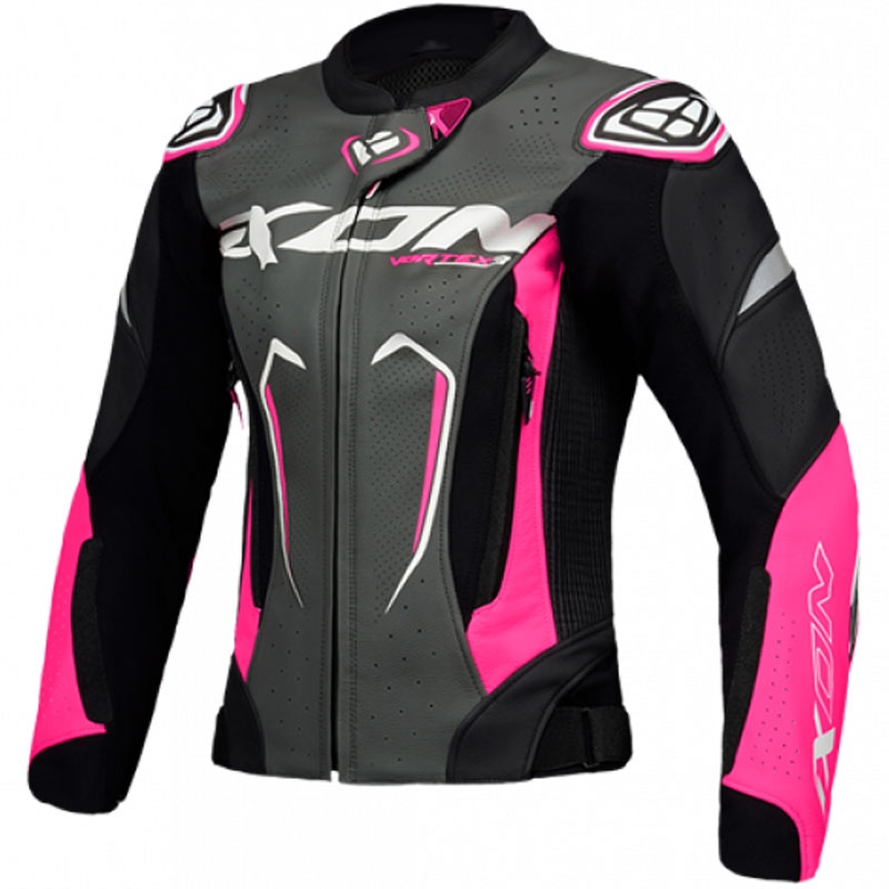 Ženska kožna motoristička jakna IXON Vortex 3 crno-rozo-bijela