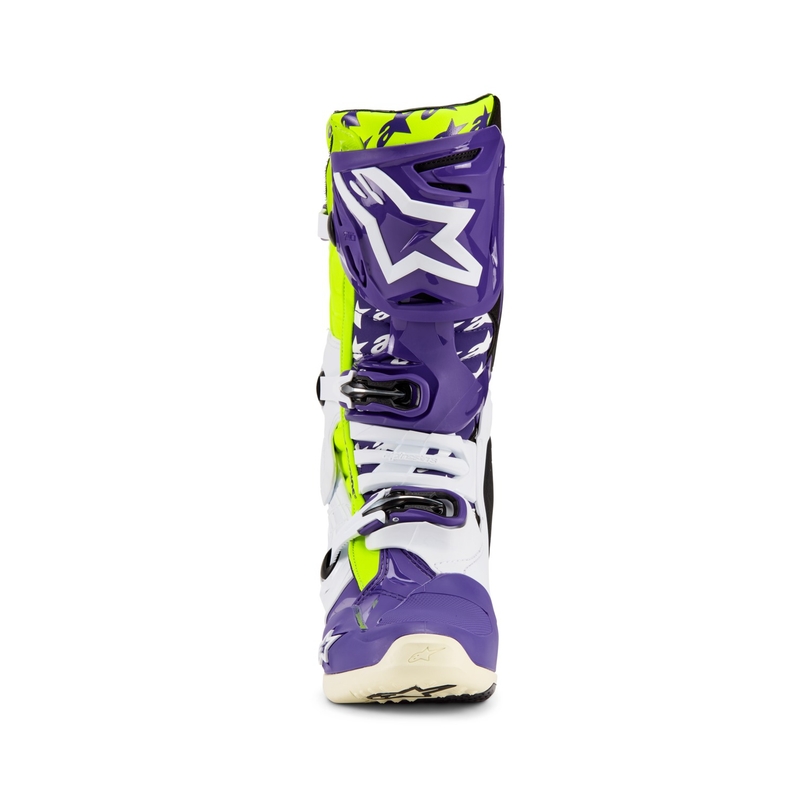 Alpinestars TECH 10 motociklističke čizme ograničeno izdanje Dirt Studios ljubičasto-bijelo-fluo žuto
